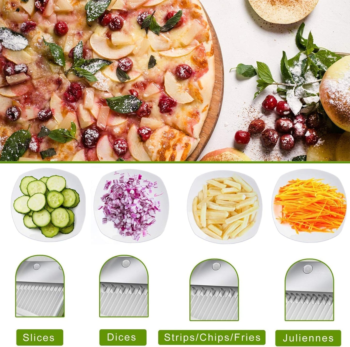 ONCE FOR ALL Safe Mandoline Slicer 5 in 1 Vegetable Chopper Food Potato Cutter, Strips Julienne Dicer Adjustable Thickness 0.1-8 mm Kitchen Chopping Artifact Fast Meal Prep (Gray)