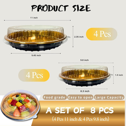 Disposable Pie Carrier with Clear Lid, 9.8 Inch Gold Plastic Serving Tray, Round Pies Holder for Pizza Dessert Salad Fruit Baking Meal Prep, 8 Pack