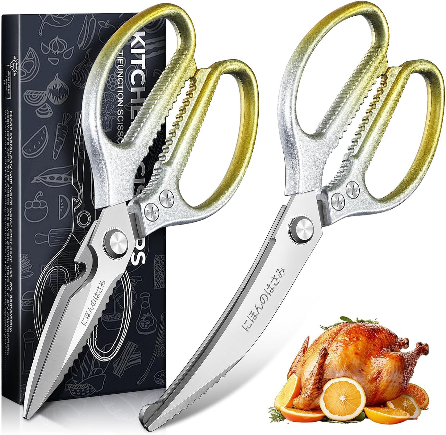 TIJERAS Kitchen Scissors Set Blue - Stainless Steel Kitchen Shear, Sharp Meat Scissors Dishwasher Safe, Heavy Duty Poultry Shears, Japanese Cooking Scissor for Food, Chicken,Turkey, Christmas Gifts