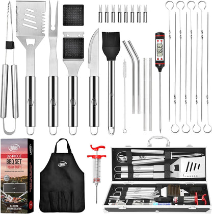 Kaluns BBQ Grilling Accessories, Grilling Gifts for Men Dad, Grill Tools for Outdoor Grill, Heavy Duty Stainless Steel Grill Set with Spatula, Tongs, Fork, Brush, & Grilling Mat, Best BBQ Gifts