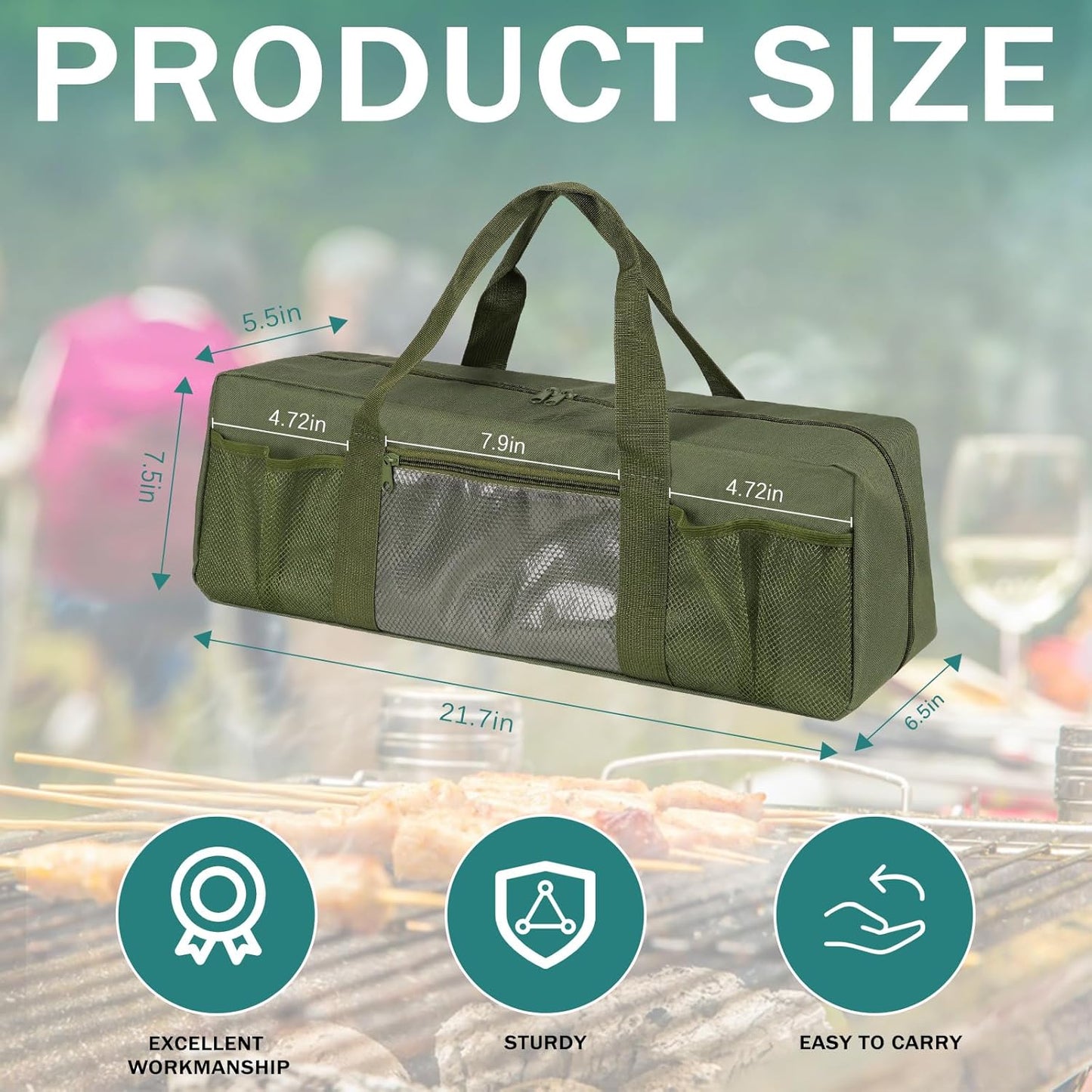 Grill Tool Storage Bag, Large Grill Utensil Storage Caddy with Pockets, BBQ Tools Storage Bag for Outdoor Camping(Brown)