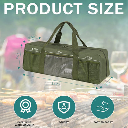 Grill Tool Storage Bag, Large Grill Utensil Storage Caddy with Pockets, BBQ Tools Storage Bag for Outdoor Camping(Brown)