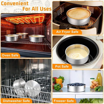 E-far 4 Inch Small Cake Pan, Stainless Steel Mini Round Smash Cake Baking Pans, Non-Toxic & Healthy, Mirror Finish & Dishwasher Safe