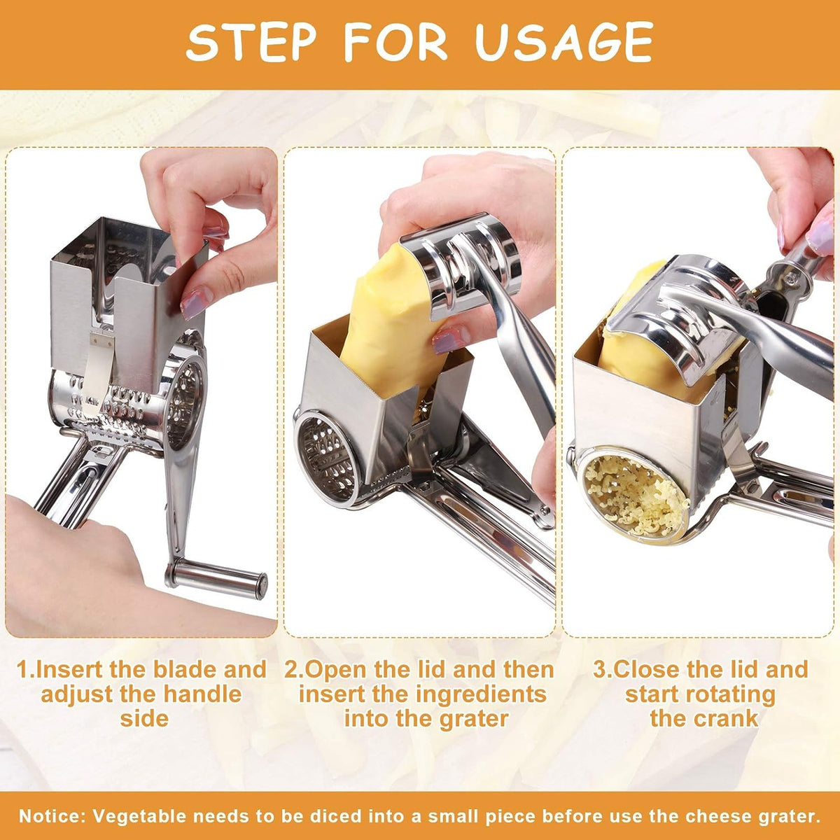 Honoson Rotary Cheese Grater Stainless Steel Handheld