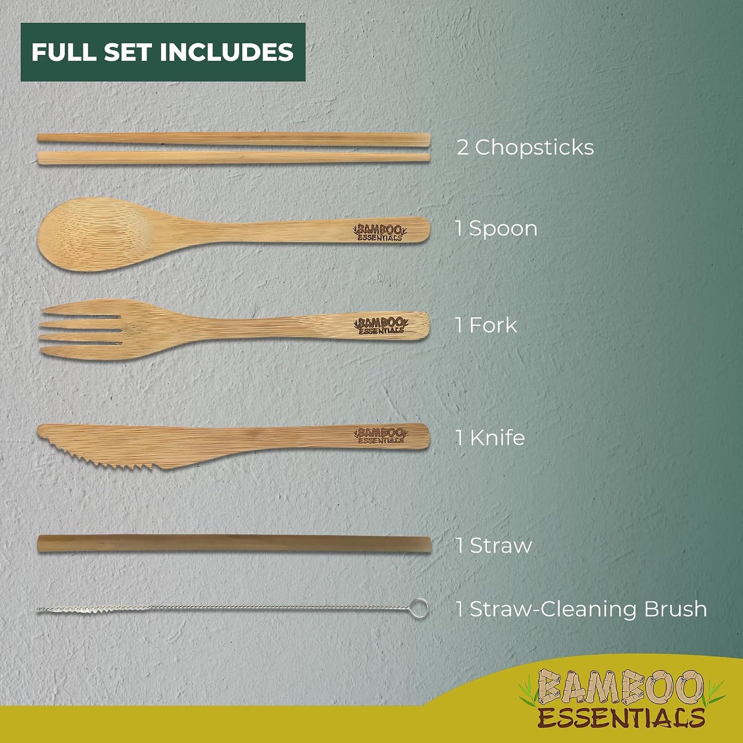 Travel Utensils with Case Set Fork, Knife, Spoon, Chopsticks, Straw, Straw-cleaning brush, Travel Pouch and Carabiner, Excellent For Everyday Use! ((1Set) Sky Blue)