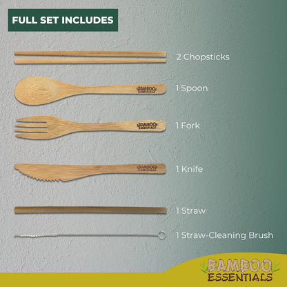 Travel Utensils with Case Set Fork, Knife, Spoon, Chopsticks, Straw, Straw-cleaning brush, Travel Pouch and Carabiner, Excellent For Everyday Use! ((1Set) Sky Blue)