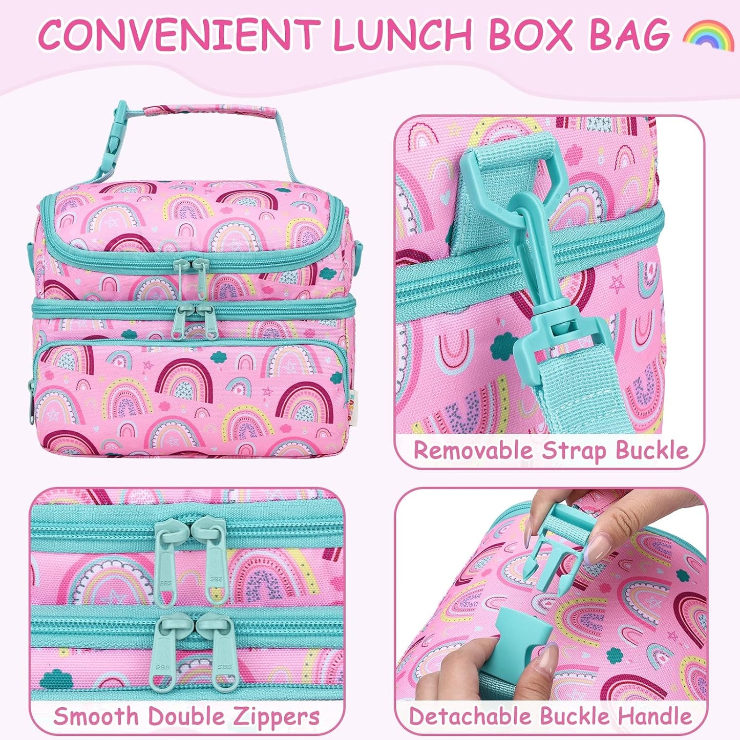 Kasqo Lunch Bag Kids, Dual Compartment Insulated Cooler Bag 7.5L Girls Boys Toddler Lunch Box Containers for Daycare School Kindergarten Travel Ombre Butterfly