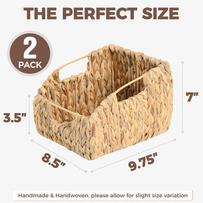 2-Pack Wicker Basket Set - Water Hyacinth Pantry Organizers and Storage w/Handles, For Home, Bedroom, Kitchen, & More - 100% Earth Friendly Woven Rattan, Simple Open Shape Decorative Baskets