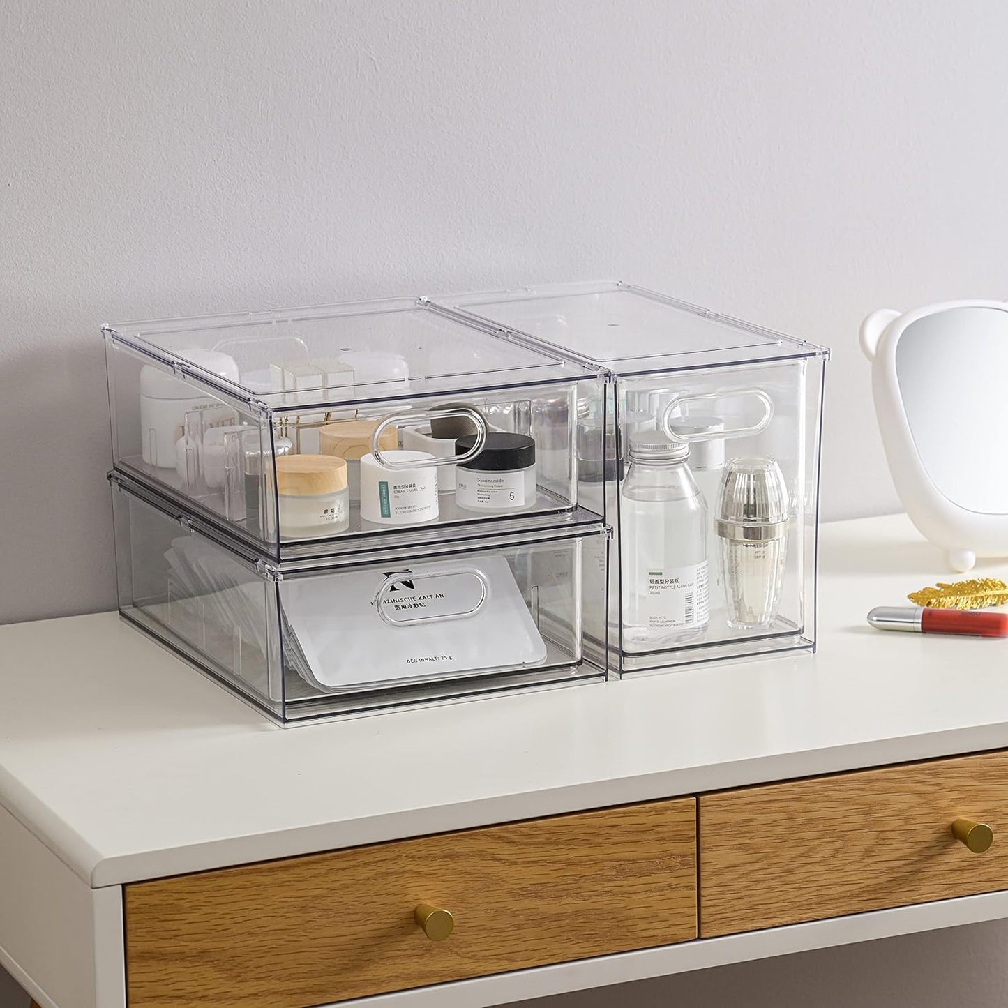 3Pack Fridge Organizer Drawer Divider Cube Pull-Out Bins Clear Food Container Refrigerator Storage box Produce Saver for Pantry Kitchen Cabinet