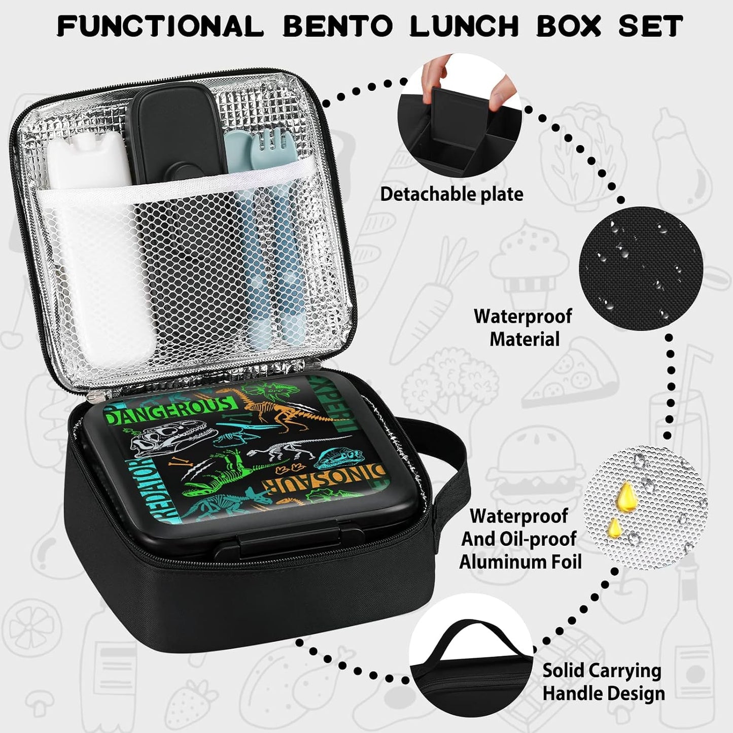 JXXM Bento Lunch Box for Kids With 8oz Soup thermo,Leak-proof Lunch Containers with 5 Compartment,thermo Food Jar and Lunch Bag, Food Containers for School (A-Blue(Extreme Locomotive))