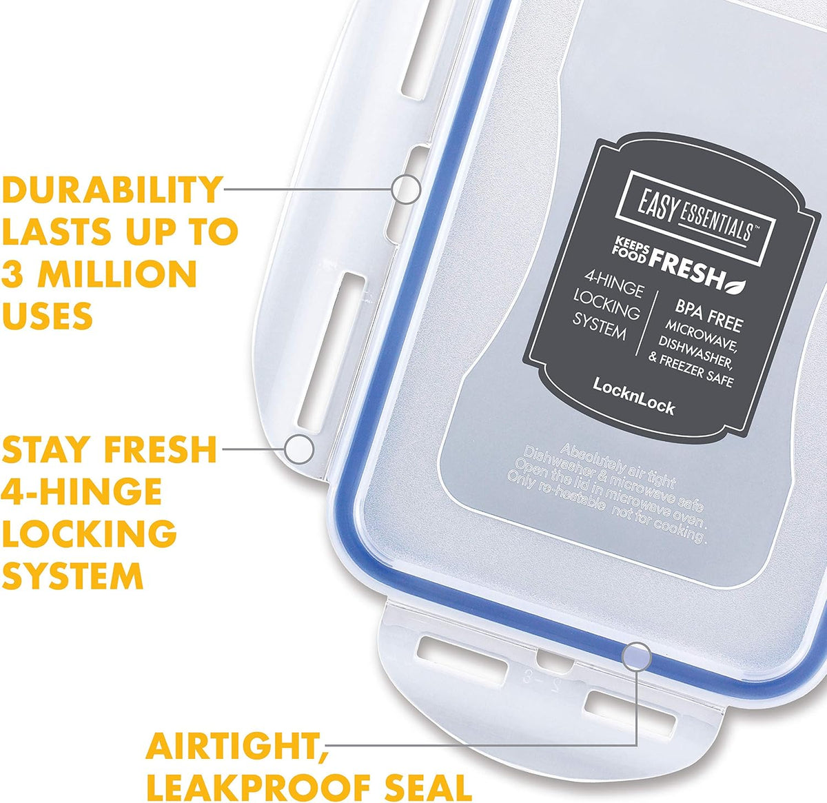 Lock & Lock Easy Essentials Food Storage Bin Set for Pasta, Flour, Sugar/Airtight Container Lids/BPA-Free/Dishwasher Safe, 8 Piece - Clear