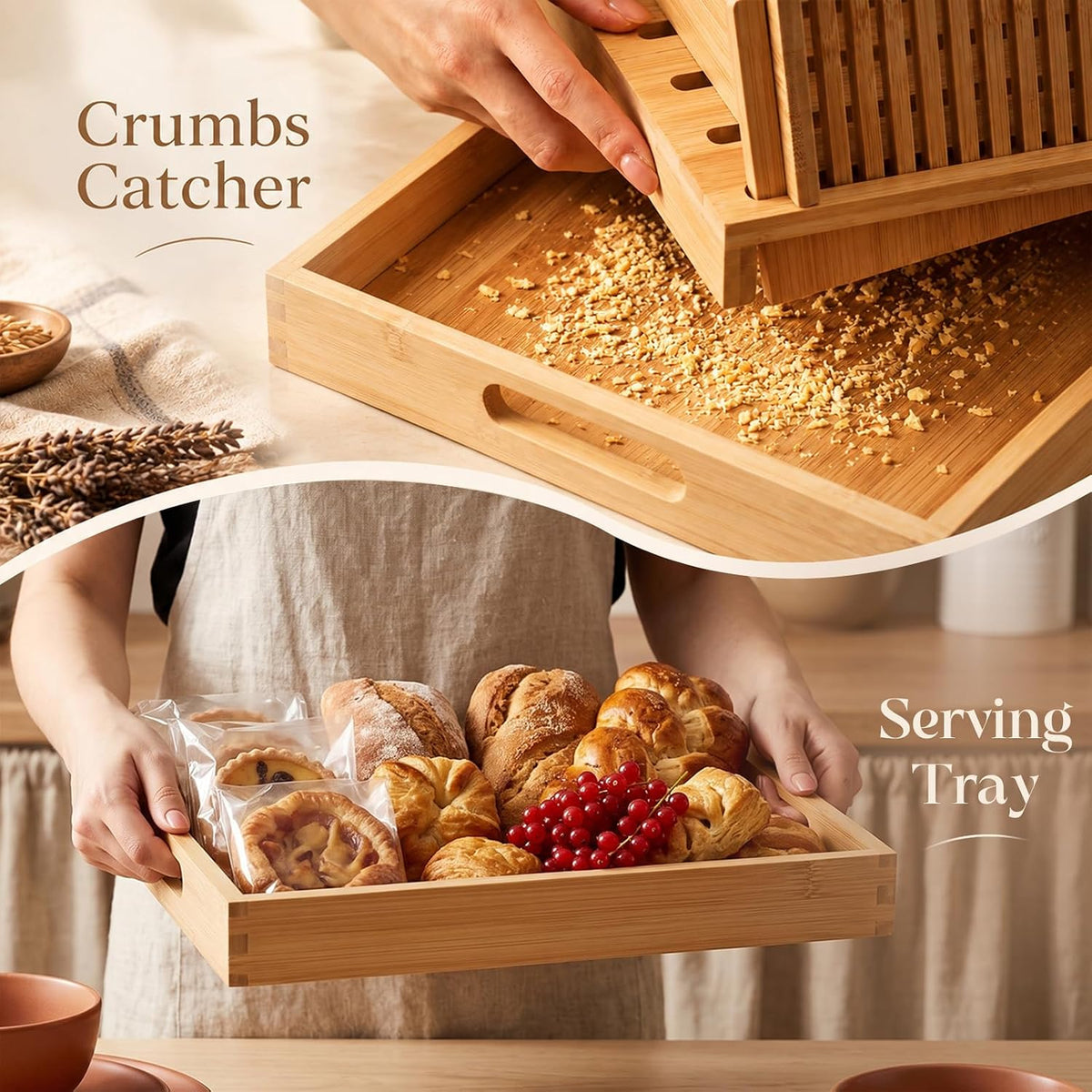 Bamboo Bread Slicer for Homemade Breads, Adjustable Cutting Guide