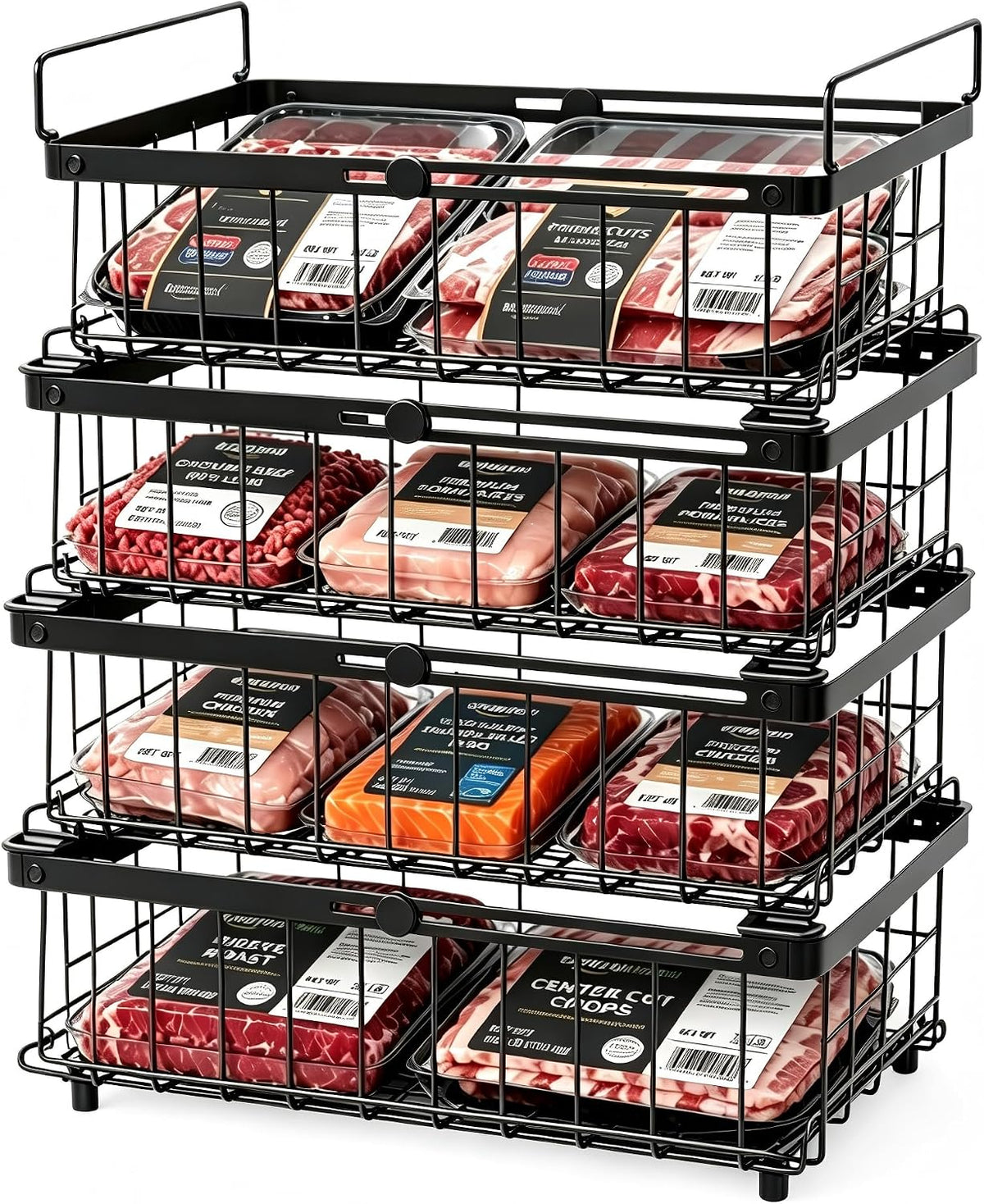 Freezer Organizer Bins, 6-Pack for Chest Freezers | Stackable & Expandable Storage Container with Handles | White Foldable Baskets for 10-20 Cu. Ft. | for Sorting Frozen Meats