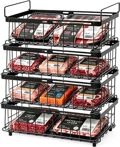 Freezer Organizer Bins, 6-Pack for Chest Freezers | Stackable & Expandable Storage Container with Handles | White Foldable Baskets for 10-20 Cu. Ft. | for Sorting Frozen Meats