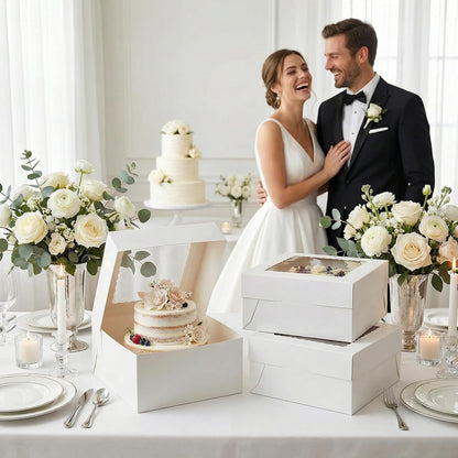 3 Pack 10x10x5 Inch White Cake Boxes with Window and Lids – Disposable Bakery Boxes for Cakes, Donuts, Pies, Cookies – No Cake Boards Included – Birthday, Wedding, Party Supplies