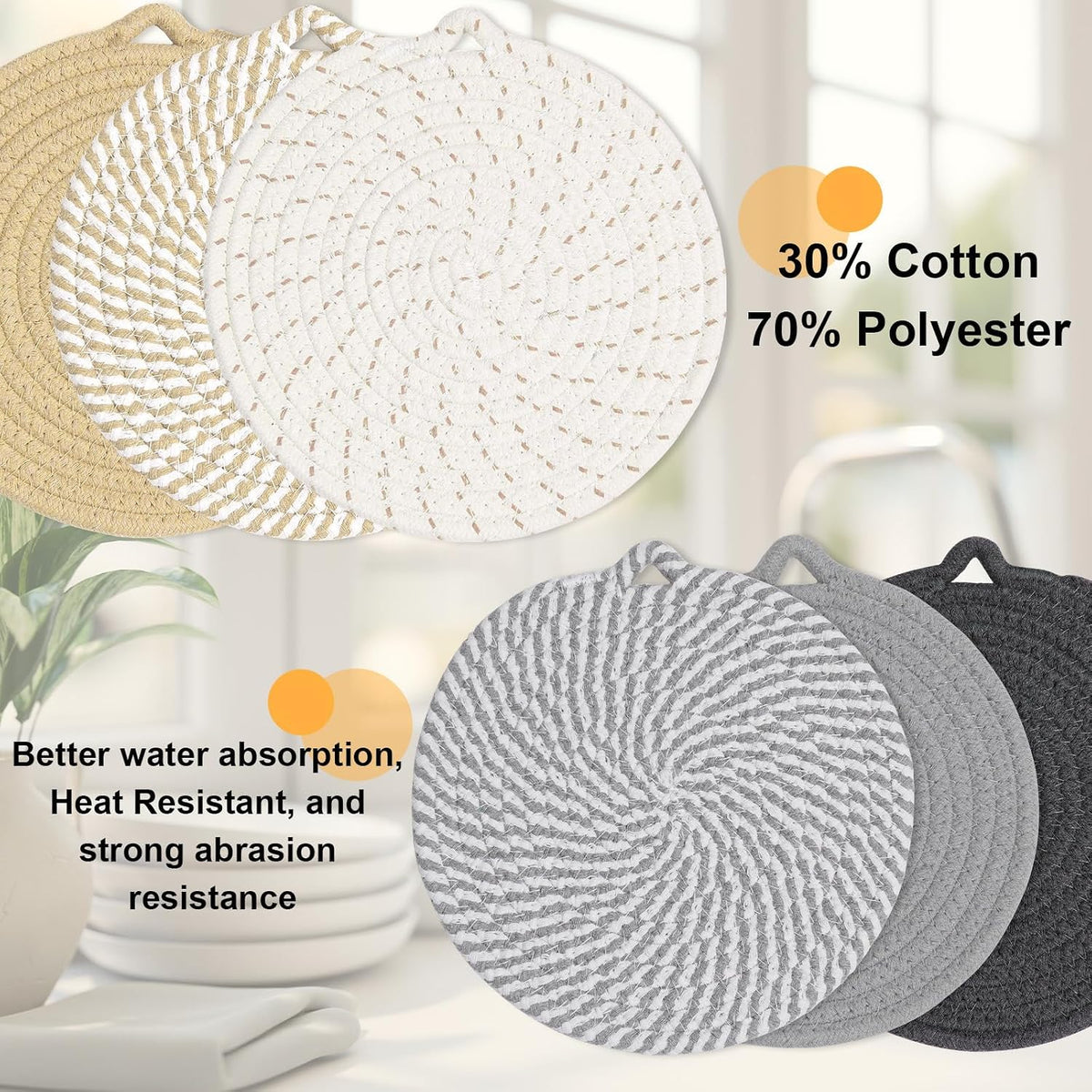 7" Trivets for Hot Dishes, 6 Pack Trivets for Hot Pots and Pans