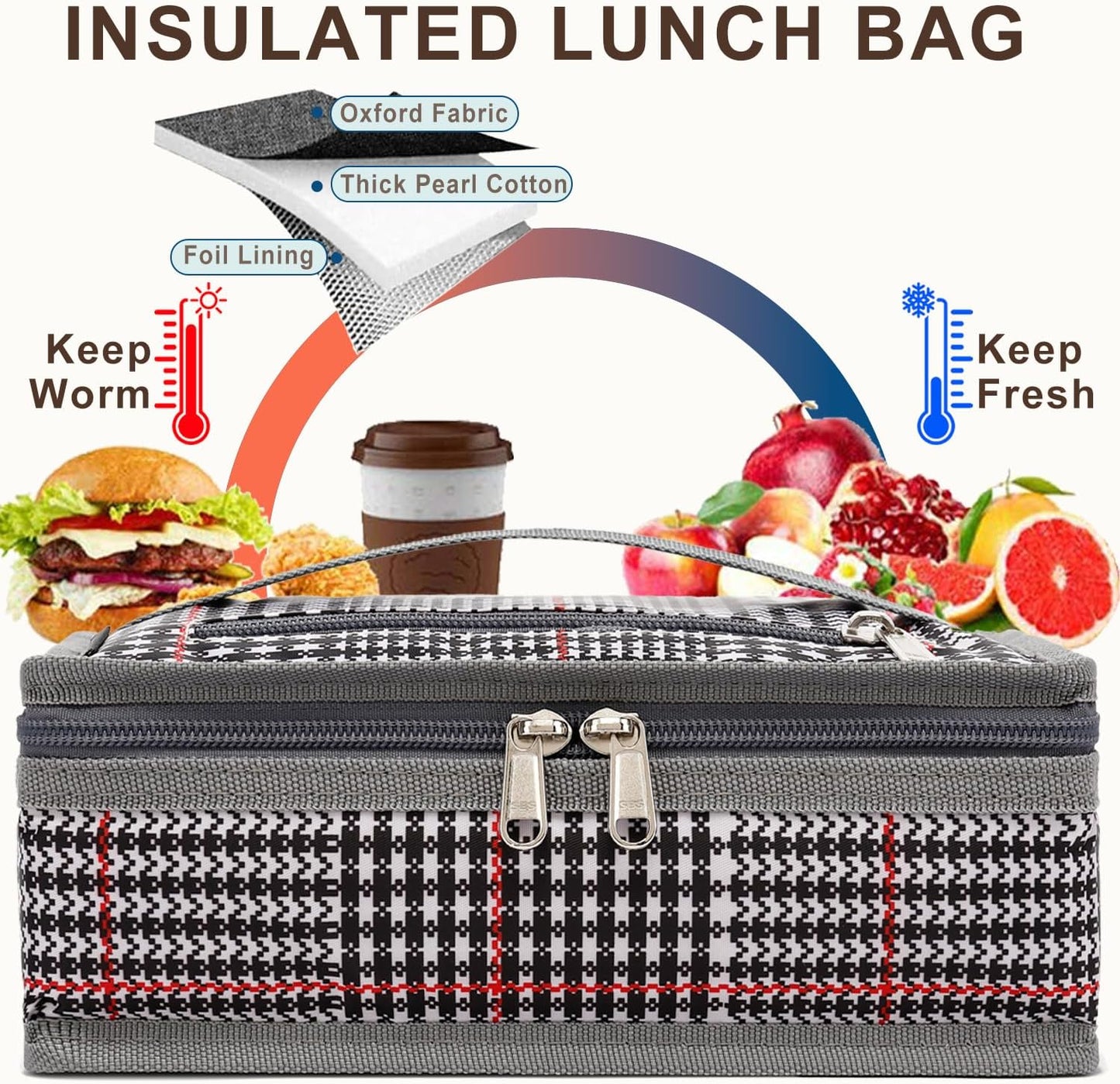 FlowFly Small Insulated Lunch box Portable Soft Bag Mini Cooler Thermal Meal Tote Kit with Handle for Work & School, Black