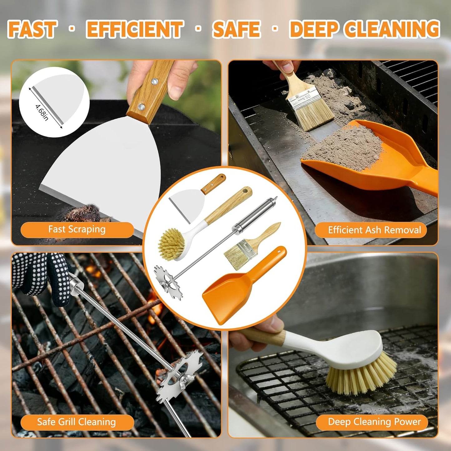 15PCS All-in-One Grill Cleaning Kit with Grill Brush & Scraper for Gas, Charcoal & Griddle, Bristle Free BBQ Grill Cleaner, Grill Cleaning Tools & Accessories, BBQ Gift for Daddy