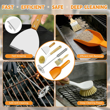 15PCS All-in-One Grill Cleaning Kit with Grill Brush & Scraper for Gas, Charcoal & Griddle, Bristle Free BBQ Grill Cleaner, Grill Cleaning Tools & Accessories, BBQ Gift for Daddy