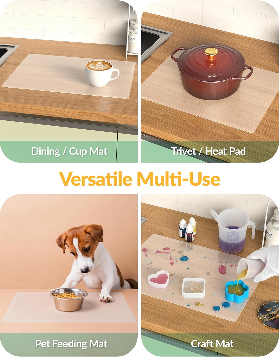 NiHome 2PCS 15.75" x 11.81" Silicone Non-Slip Mat for Cutting Board, Durable Heat-Resistant Kitchen Mat, Silicone Mats for Kitchen Counter, Multi-Purpose Use as Trivet, Coffee or Craft