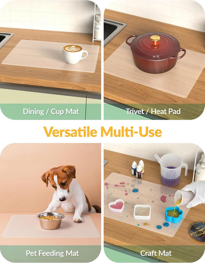 NiHome 2PCS 15.75" x 11.81" Silicone Non-Slip Mat for Cutting Board, Durable Heat-Resistant Kitchen Mat, Silicone Mats for Kitchen Counter, Multi-Purpose Use as Trivet, Coffee or Craft