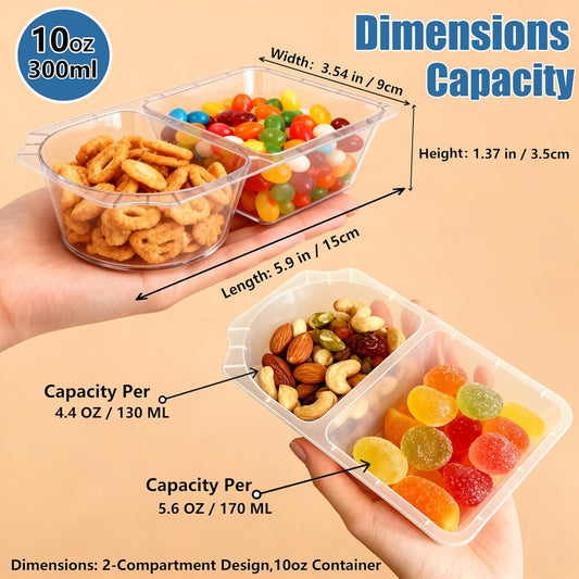 10 OZ Reusable Snack Containers with Lids & New Snack Pack Containers-Double Compartment Meal Prep Containers,Compartment Condiment Containers,Perfect for Bulk Meal Prep & On-the-Go (10 Sets)
