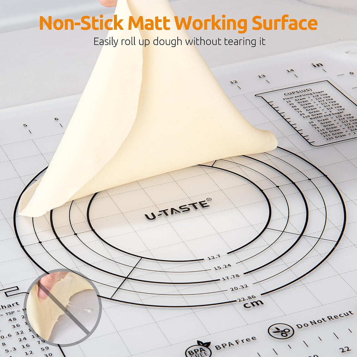 U-Taste Silicone Pastry Mat, Dough Rolling Baking Sheet, 28x20"/Transparent