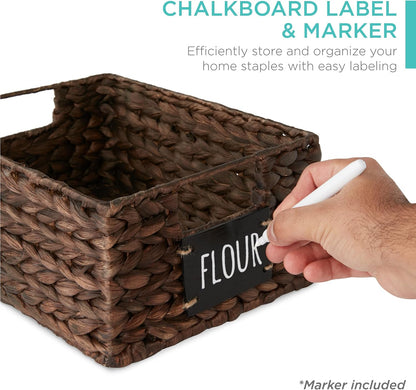 Best Choice Products Set of 4 9x12in Water Hyacinth Pantry Baskets, Woven Organizers w/Chalkboard Label, Chalk Marker - Natural