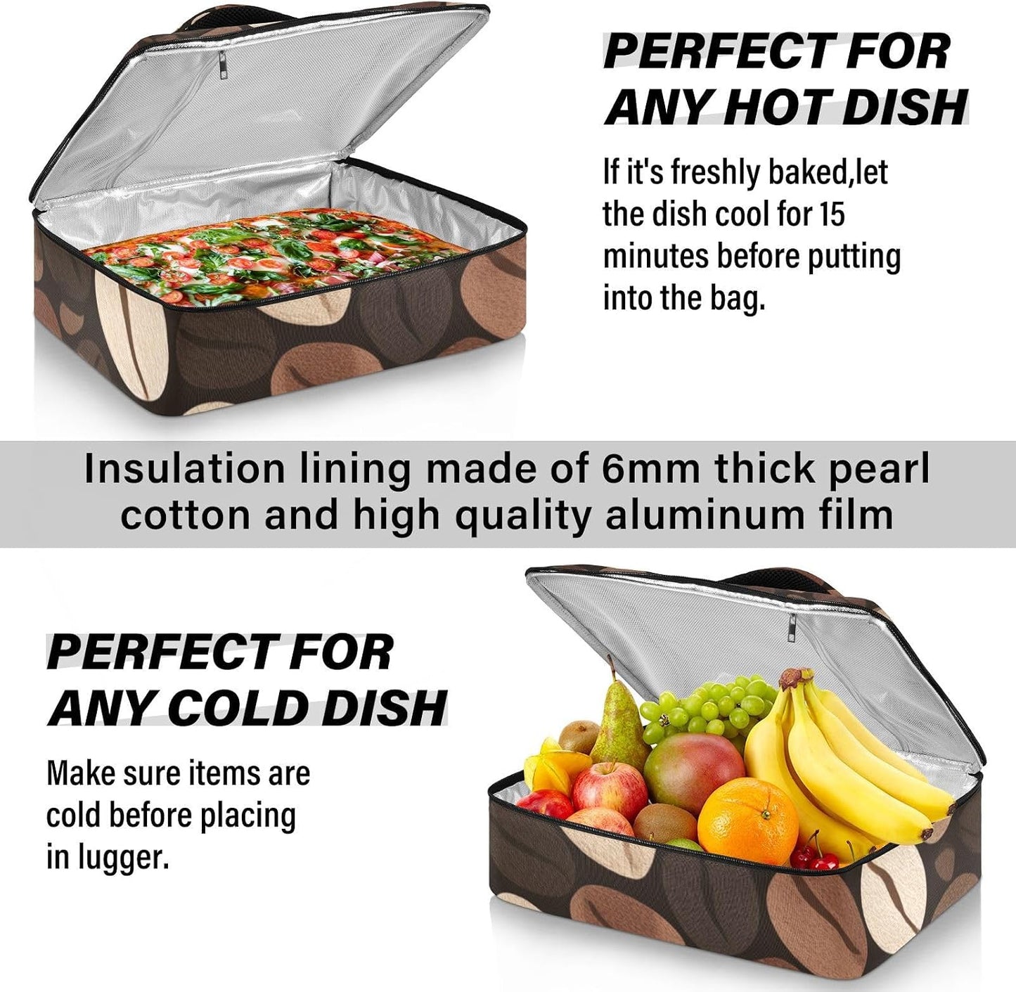 Casserole Carriers for Hot or Cold Food Reusable Casserole Dish Carrier Insulated Thermal Large Capacity Durable Perfect for Party Camping Family Gatherings Yellow Fish - Colors B