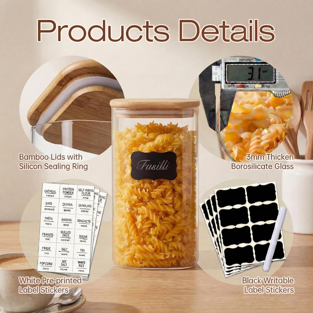 168oz 2 Pack Large Glass Storage Containers with Lids for Pantry Storage | Square Borosilicate Glass Jar with Airtight Lid Keep Flour, Sugar & Rice Fresh, Fit 10lb Bag, BPA-Free for Pantry Organizer