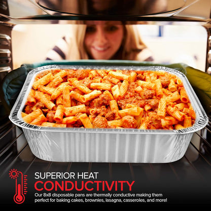 Stock Your Home Aluminum Pans 8x8 Disposable Foil Pans (20 Pack) - 8 Inch Square Pans - Tin Foil Pans Great for Cooking, Heating, Storing, Prepping Food