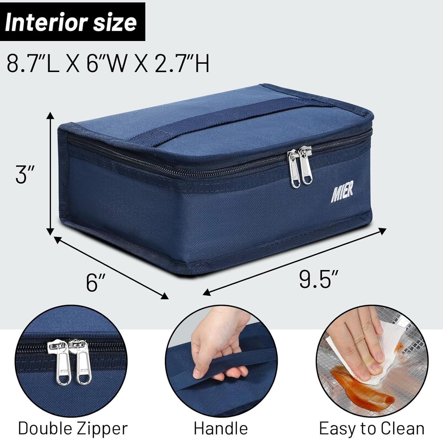 MIER Small Lunch Bag for Kids & Adults Compact Insulated Lunch Box Portable Thermal Mini Cooler for Work School Travel, Bluesteel
