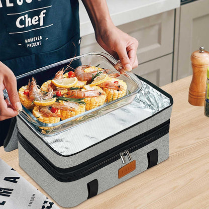 LHZK Insulated Casserole Carriers for Hot or Cold Food, Lasagna Holder Tote for Potluck Parties, Beach, Picnic, Travel, Fits 11x15 or 9x13 Dish (Black)