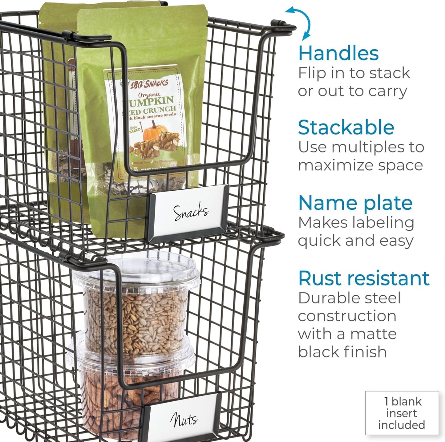 iDesign Classico Storage Basket with Handles for Pantry, Kitchen, Bathroom, Countertop, and Desk Organization, Stackable-Medium