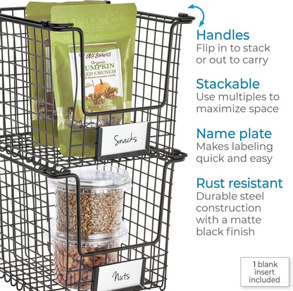 iDesign Classico Storage Basket with Handles for Pantry, Kitchen, Bathroom, Countertop, and Desk Organization, Stackable-Medium