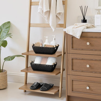 StorageWorks Hand-Woven Storage Baskets with Wooden Handles, Water Hyacinth Wicker Baskets for Organizing, 2 Pack