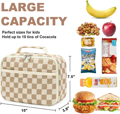 Bluboon Insulated Lunch Bag for Girls & Boys, Corduroy School Lunch Box with Cooler & Organizer Compartments, Leak-Proof Lunch Tote for School, Travel (Corduroy Strawberries Beige)
