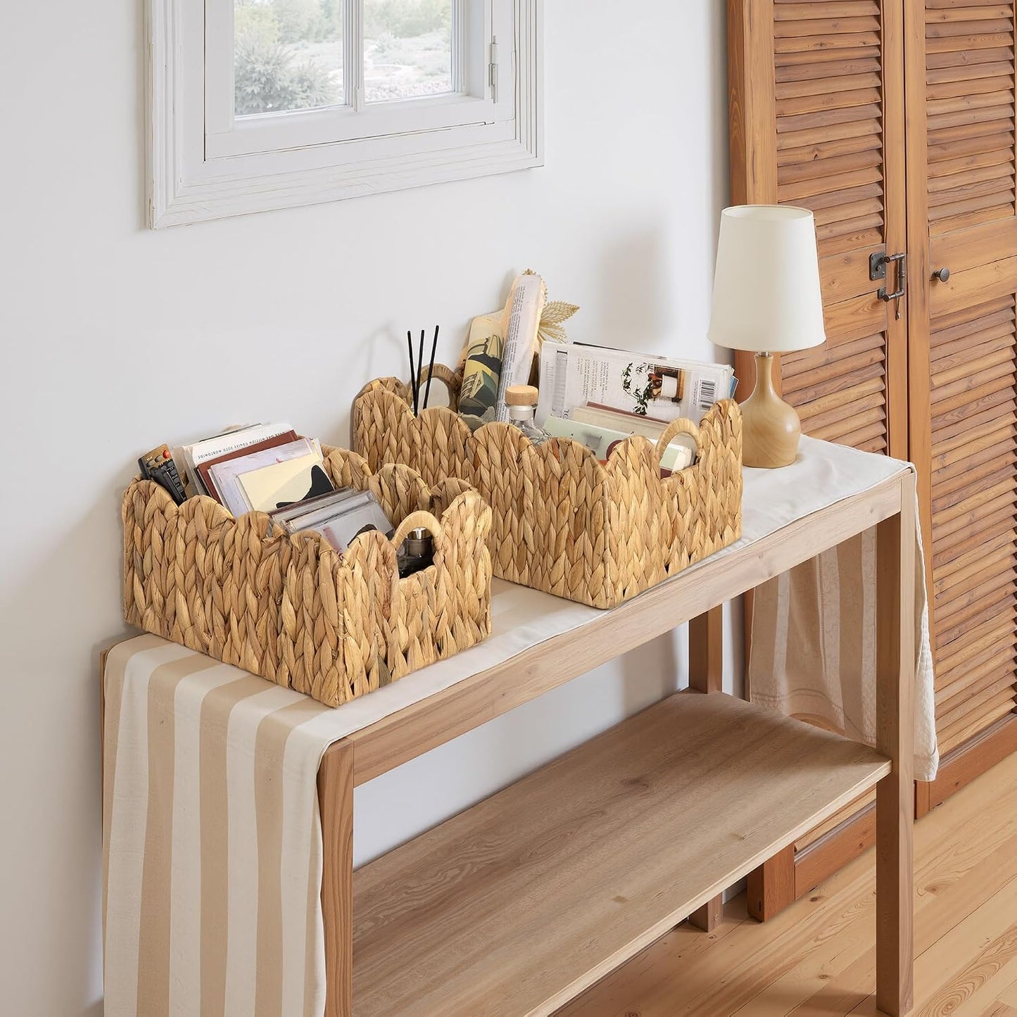 GRANNY SAYS Wicker Storage Baskets for Shelves, Water Hyacinth Basket with Scalloped Edge, Storage Wicker Baskets for Pantry, Large, 2-Pack