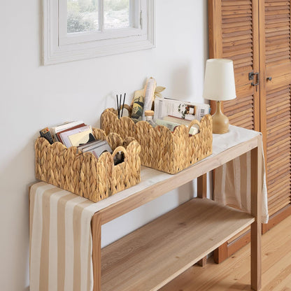 GRANNY SAYS Wicker Storage Baskets for Shelves, Water Hyacinth Basket with Scalloped Edge, Storage Wicker Baskets for Pantry, Large, 2-Pack
