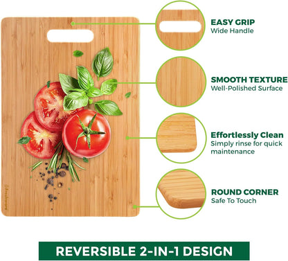 Freshware Wood Cutting Boards for Kitchen - Bamboo Cutting Board Set of 3, Cutting Boards with Juice Grooves, Serving Board Set, Chopping Board for Meat, Veggie, Easy Grip Handle (9x6", 12x8", 15x10")