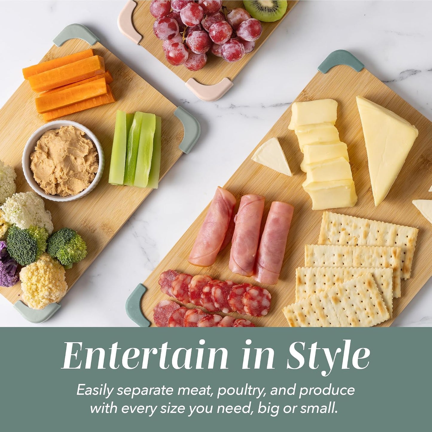 COOK WITH COLOR Non-Slip Cutting Board Set – Kitchen Essentials with Easy Grip Handle for Meat, Veggies, and Fruits, 3 Cutting Boards, Bamboo Non-Slip Grey
