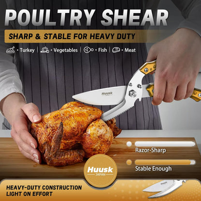 Huusk Kitchen Scissors All Purpose Poultry Shears Heavy Duty Ultral Sharp Detachable Kitchen Shears for Chicken Bone Turkey Silvery Stainless Steel Cooking Shear Thanksgiving