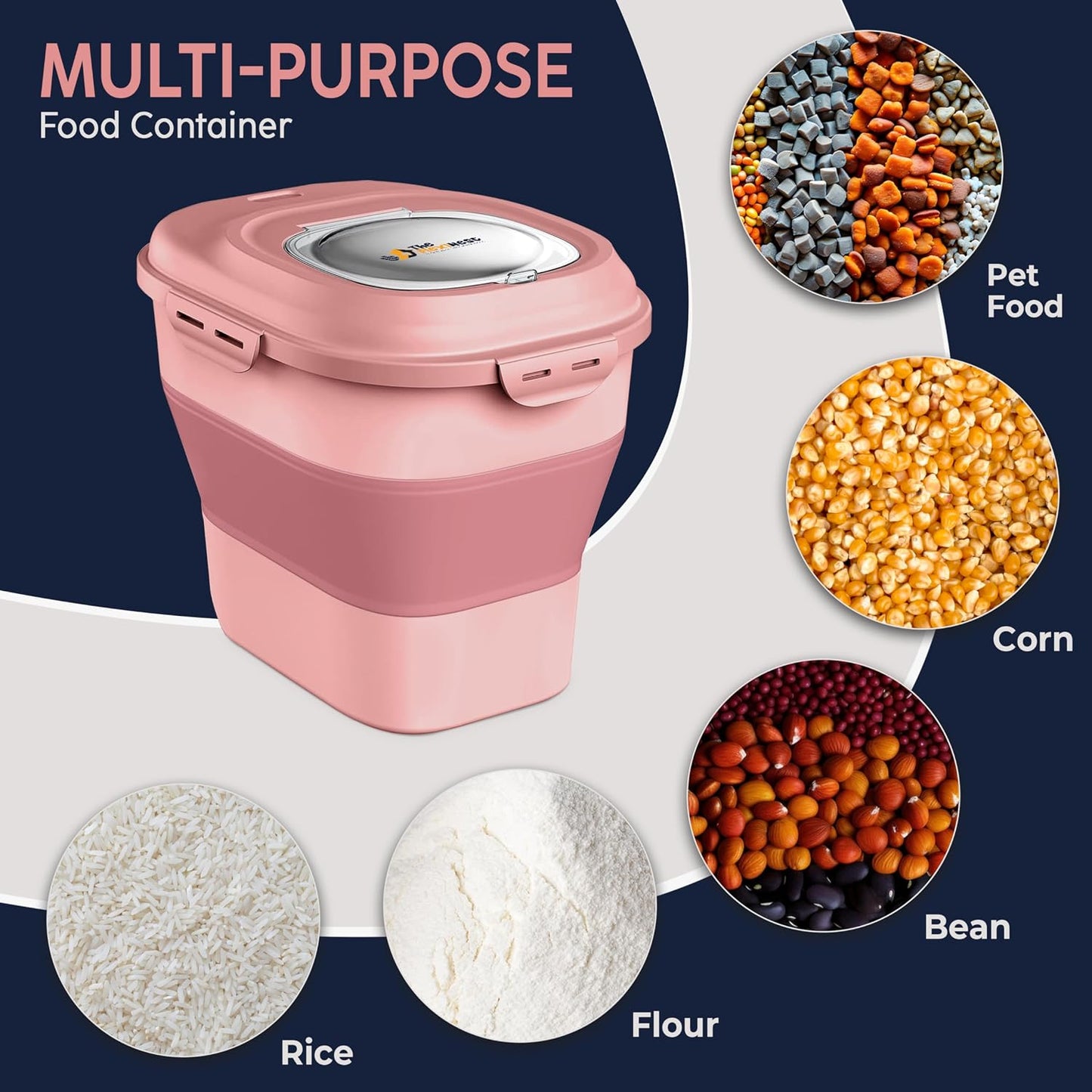 Dog Food Storage Container 30-35 lb, Airtight Collapsible Cute Dog Food Container with Wheels & Scoop, Stackable Pet Food Storage Container for Dog & Cat Food