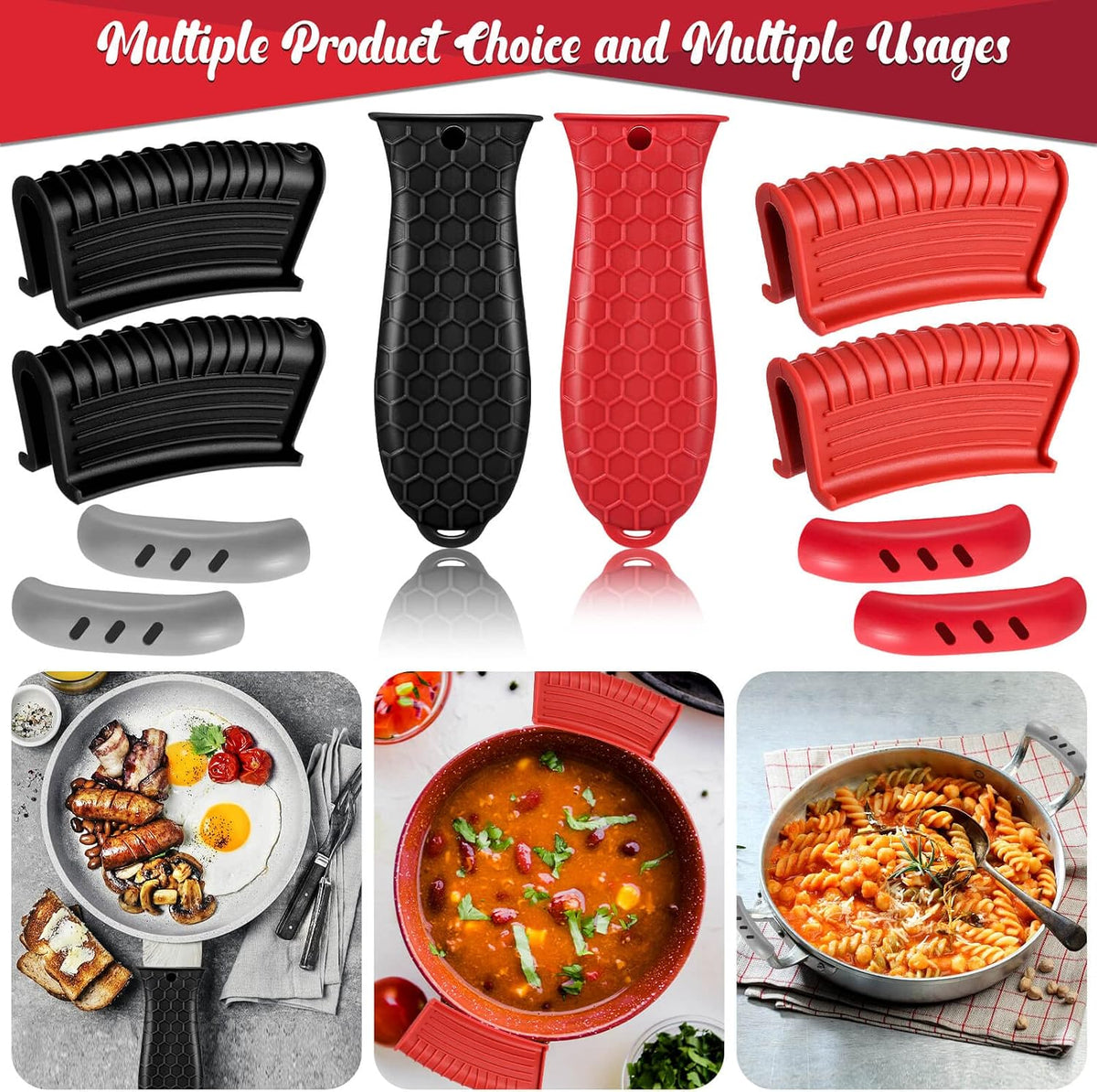 10Pcs Cast Iron Handle Cover, Silicone Pot Holders