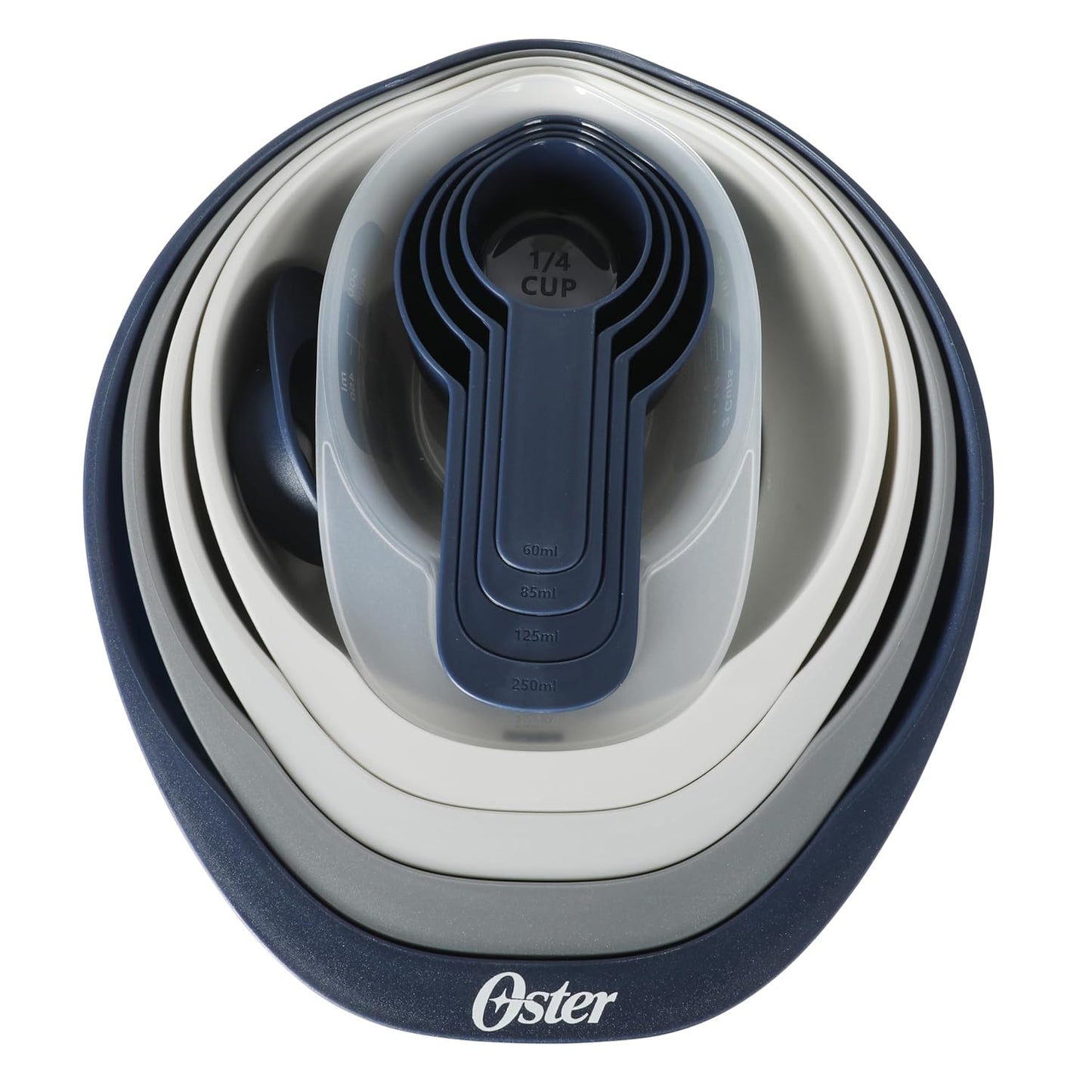 Oster Bluemarine 3 Piece PP Stackable Space-Saving Colander and Mixing Bowl Set