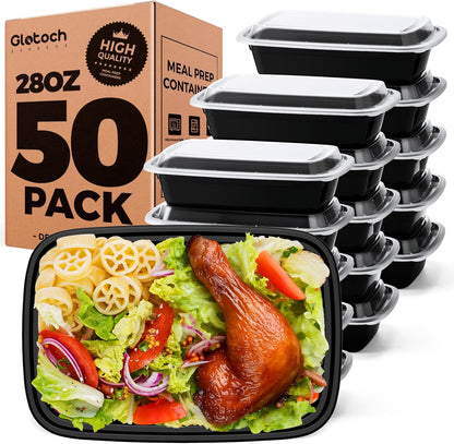 Glotoch 10-Pack Meal Prep Containers with Lids (20-Piece Set), 24 oz Reusable Food Storage Containers, Heavy-Duty Leakproof Bento Boxes, BPA-Free, Microwave/Freezer/Dishwasher Safe, Black