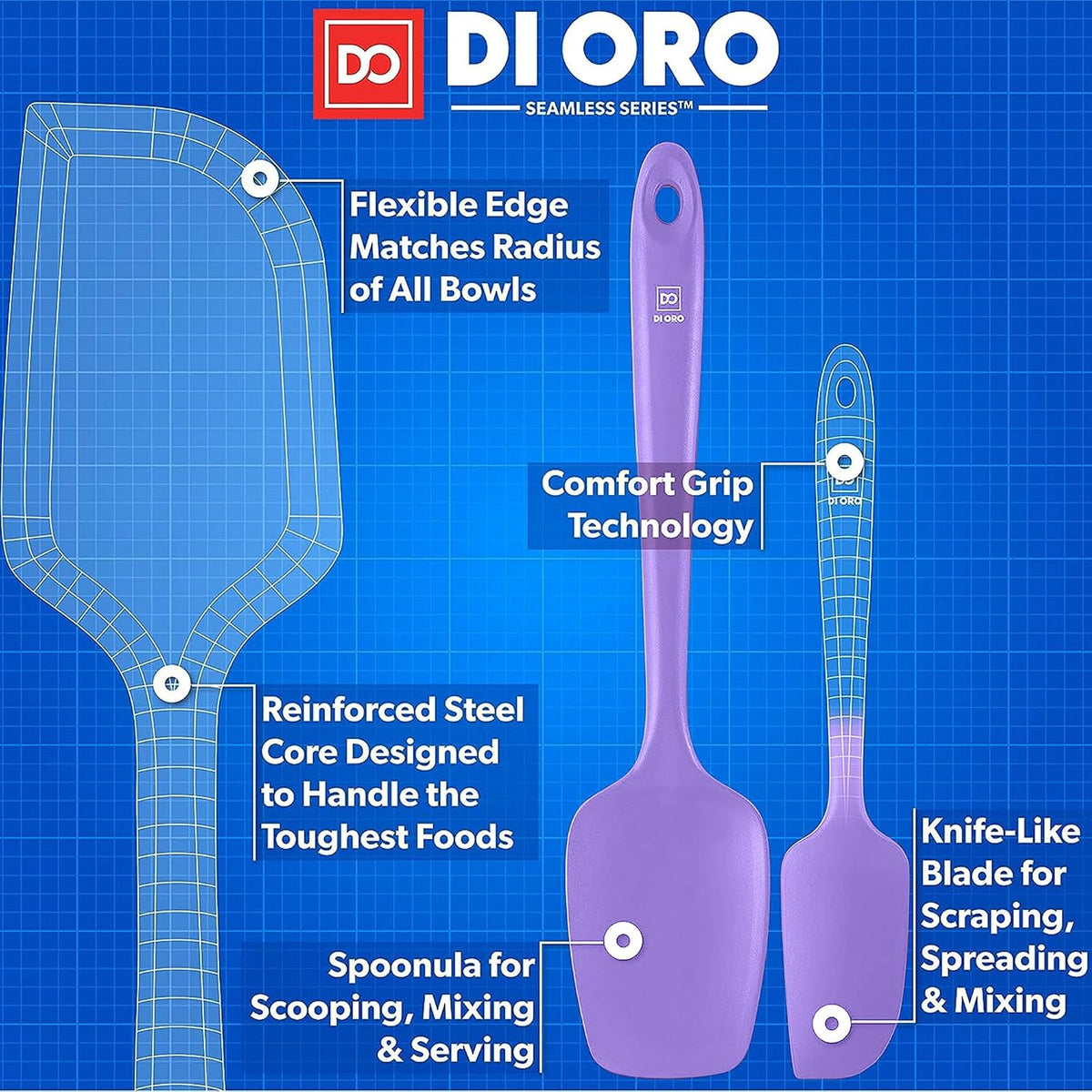DI ORO Silicone Spatula Set - 600F Heat Resistant, 4-Pc Black