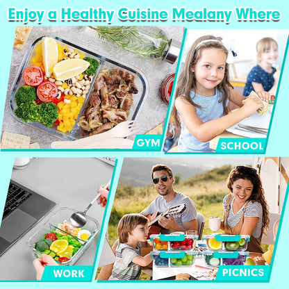 VERONES 5 Pack Glass Meal Prep Containers 2 Compartment Set, 36OZ Airtight Lunch Containers, Glass Food Storage Containers with Lids, for Microwave, Oven, Freezer & Dishwasher Friendly,White