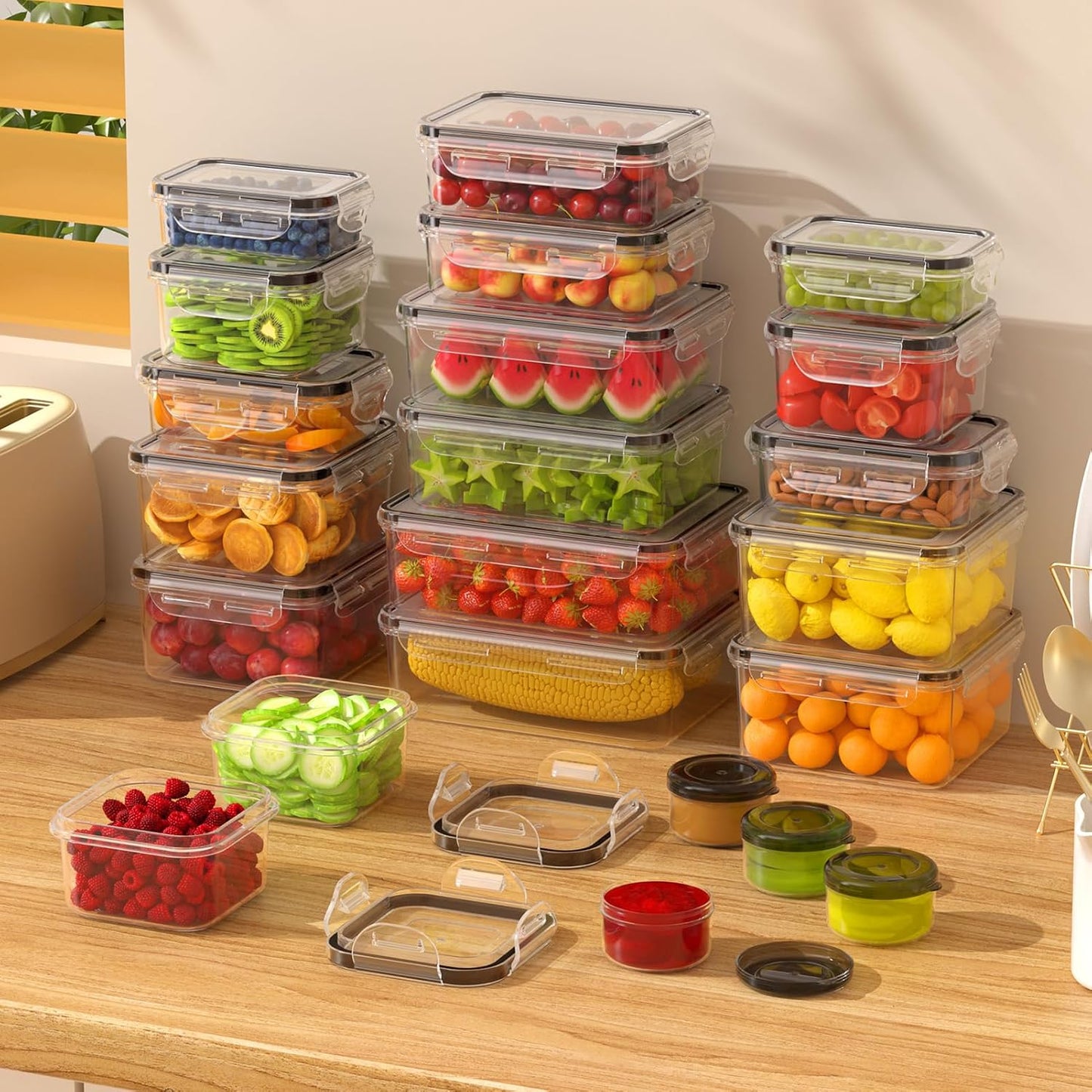 40 PCS Food Storage Containers with Lids Airtight (20 Containers & 20 Lids), Leak proof Meal Prep Container Set for Kitchen Storage, BPA-free, PVC-free Plastic, Microwave/Dishwasher Safe, Labels & Pen