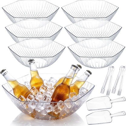 Novabright 6 Pcs 3L Ice Buckets for Parties with Scoops and Tongs Acrylic Champagne Beer Chiller Tub Beverage Wine Bucket for Mimosa Cocktail Bar, Chiller Bin and Events